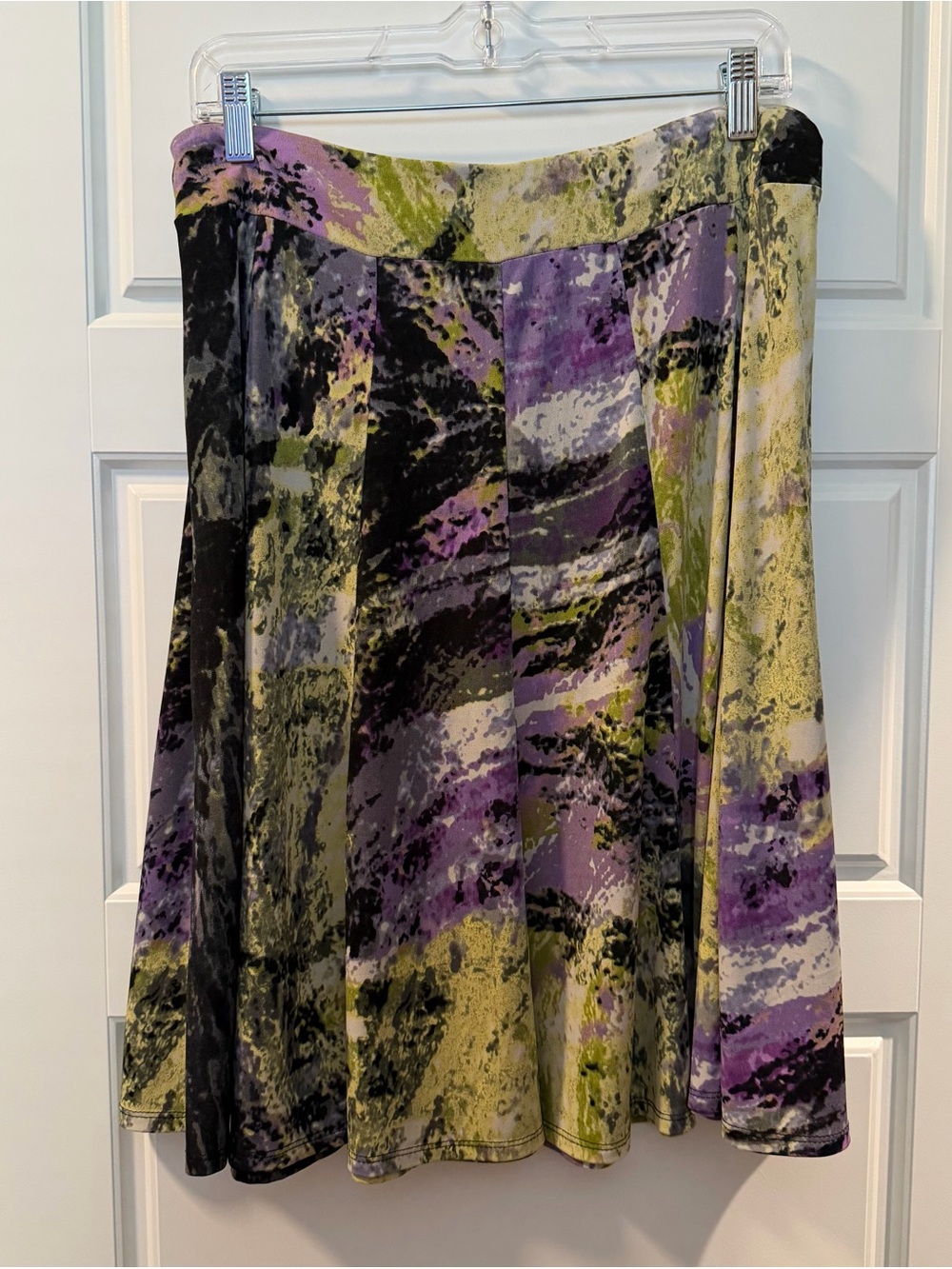Lily Abstract A-Line Knee-Length Skirt in Purple, Black & Yellow